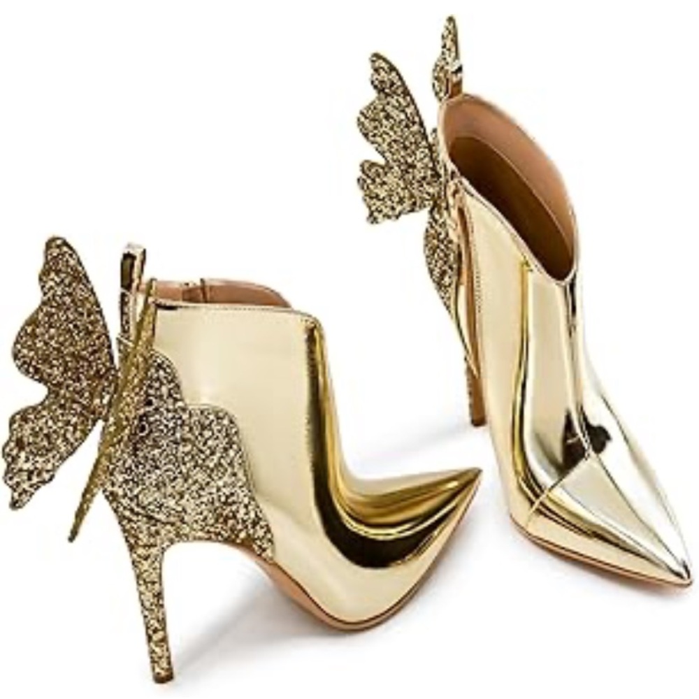 Gold Ankle Boots with Glitter Butterfly Detail